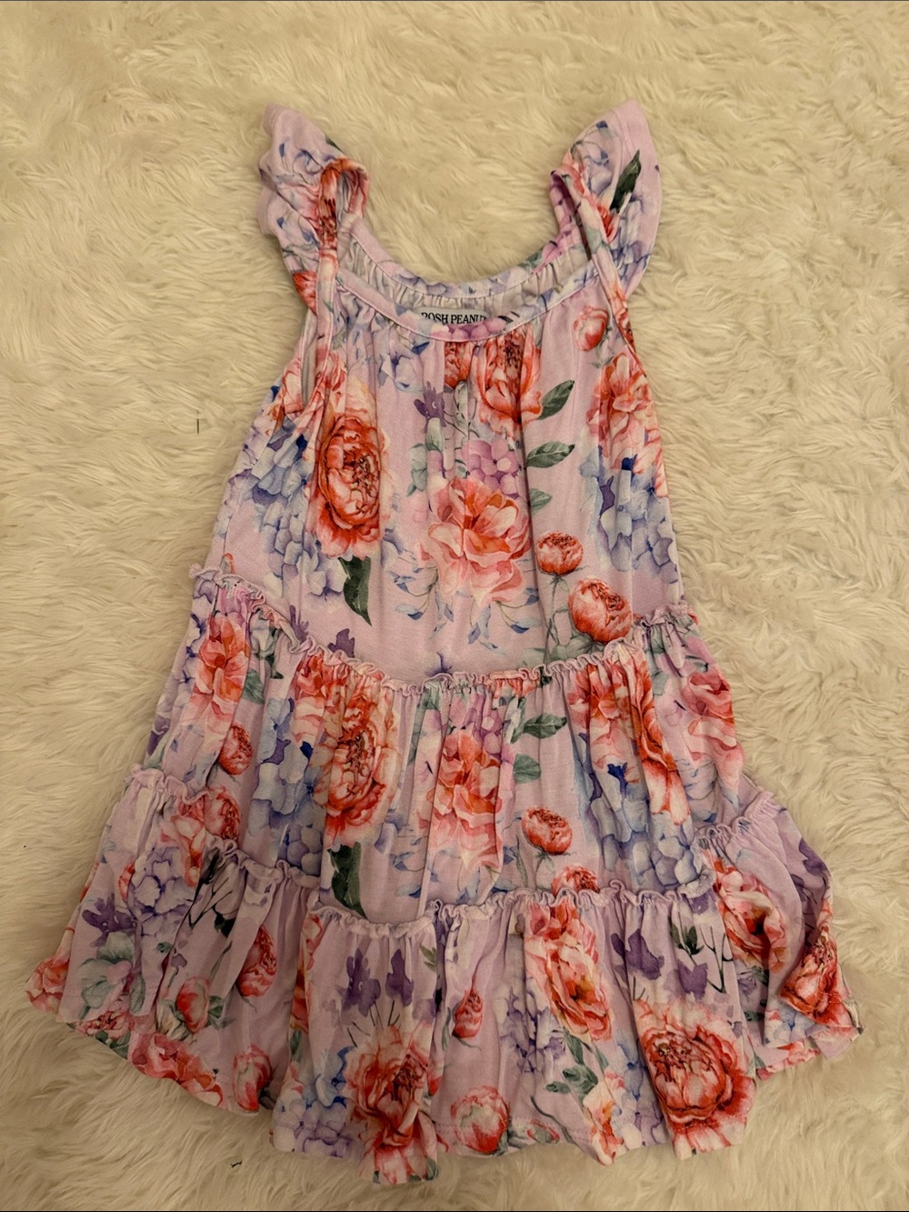 Posh Peanut Floral Tiered Sleeveless Kids Dress - Lavender Pink